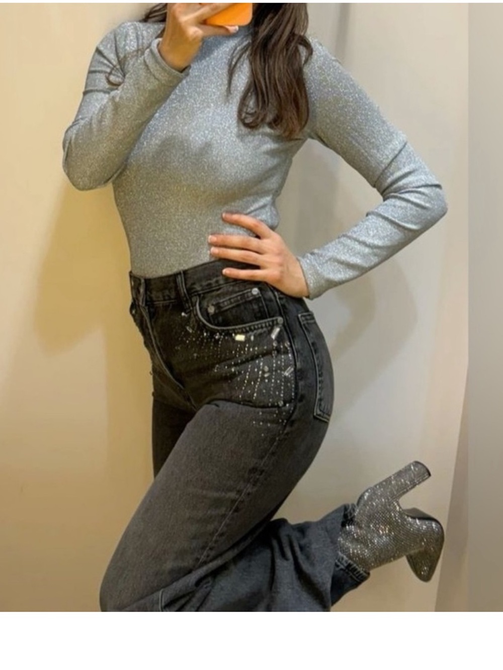 ZARA MID WAIST STRAIGHT CUT JEWEL JEANS ZW COLLECTION
